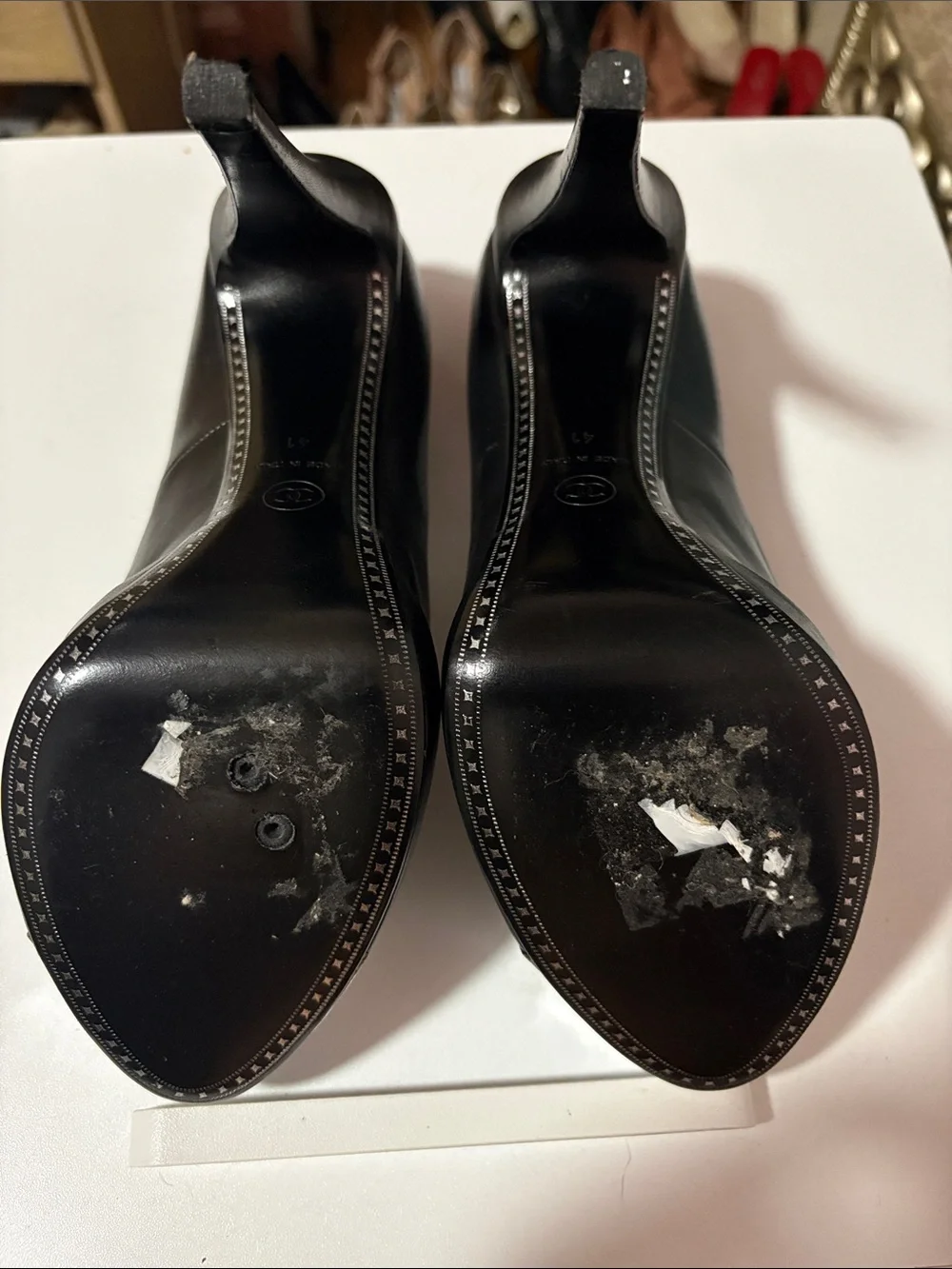 CHANEL black leather